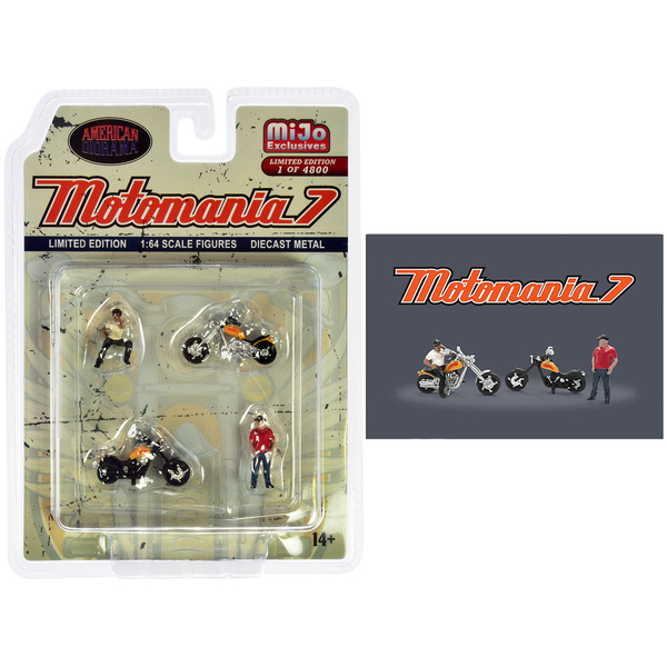 American Diorama Motomania 7 Figure & Motorcycle Set 1/64