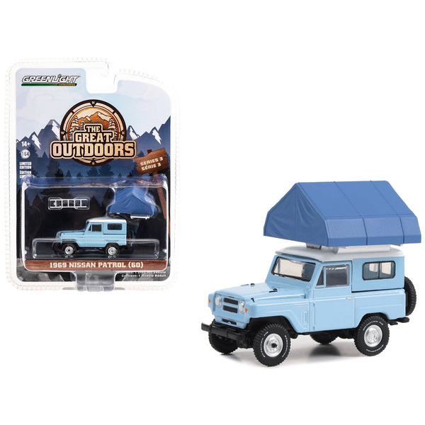 Greenlight 1/64 1969 Nissan Patrol Camper - Light Blue/White