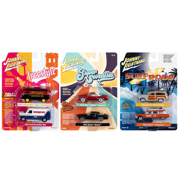Johnny Lightning 2-Pack Set B Release 2: 6-Car Diecast Set - 1/64