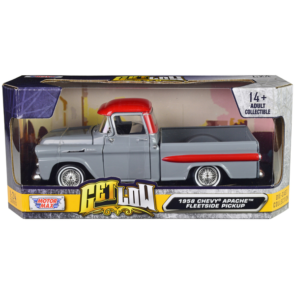 Motormax 1958 Chevrolet Apache Fleetside Lowrider Gray/Red 1/24