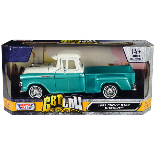 Motormax 1957 Chevy 3100 Stepside Lowrider Turquoise/White 1/24