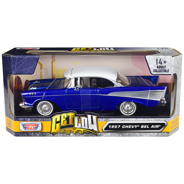 Motormax 1957 Chevy Bel Air Lowrider - Candy Blue/White 1/24 Scale