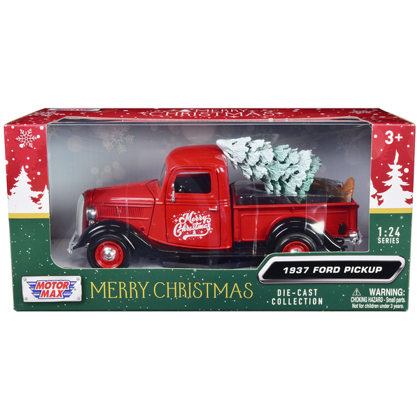 Motormax 1937 Ford Pickup Truck 1/24 Red/Black Merry Christmas Tree