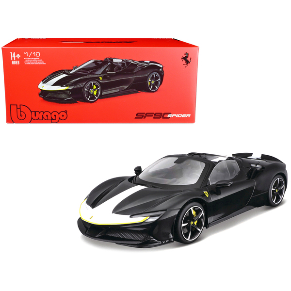 Bburago Ferrari SF90 Spider Black Metallic/White Stripes 1:18