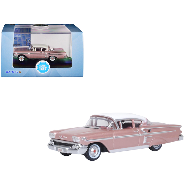 Oxford Diecast 1958 Chevy Impala Sport, Cay Coral Pink/White, HO Scale