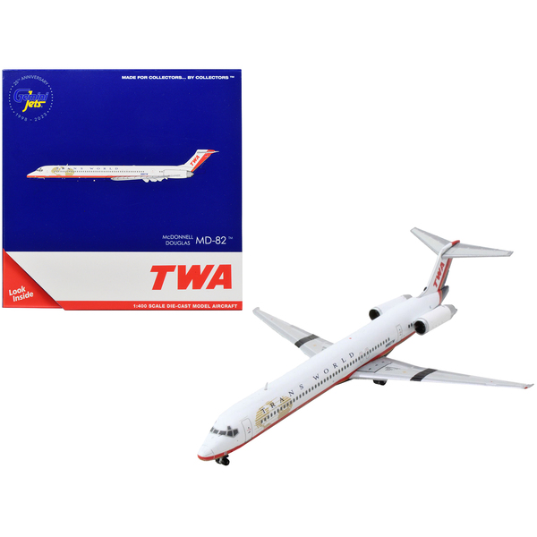 GeminiJets TWA MD-82 White & Red Stripes 1/400 Diecast Model