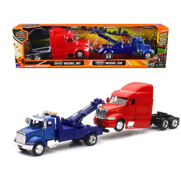 New Ray Peterbilt Tow Truck & Cab Set - Blue/Red