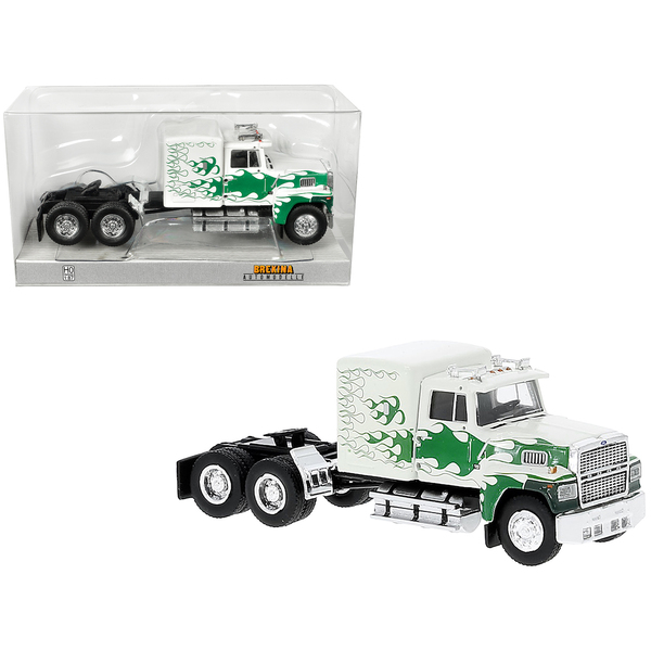 Brekina 1978 Ford LTL 9000 Truck Tractor - White/Green Flames 1/87