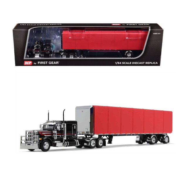 First Gear Peterbilt 379 & Utility Trailer 1/64 Black/Red