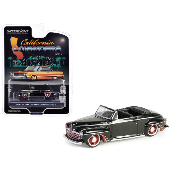 Greenlight 1947 Ford Deluxe Convertible Lowrider - Black/Red, 1/64