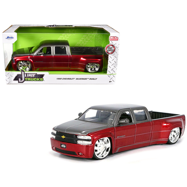 Jada '99 Silverado Dually KMC Wheels Red/Gray 1/24 Scale