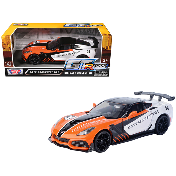 Motormax 2019 Corvette ZR1 #24 Orange/White 1/24 Scale Diecast Model