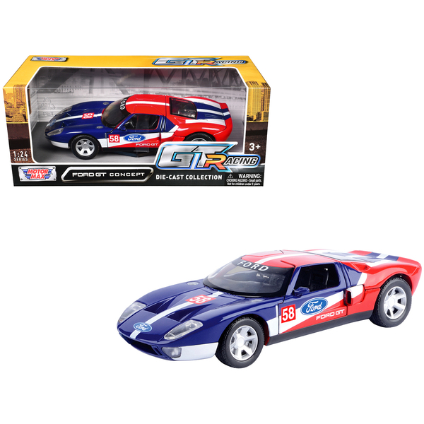 Motormax Ford GT Concept #58 Blue/Red 1/24 Scale Diecast Model Car