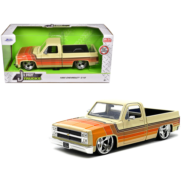 Jada 1985 Chevy C-10 Pickup - Beige w/ Stripes & Cartelli Wheels