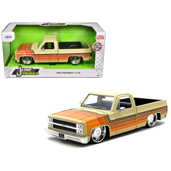 Jada 1985 Chevy C-10 Pickup - Beige/Stripes/Lowenhart Wheels