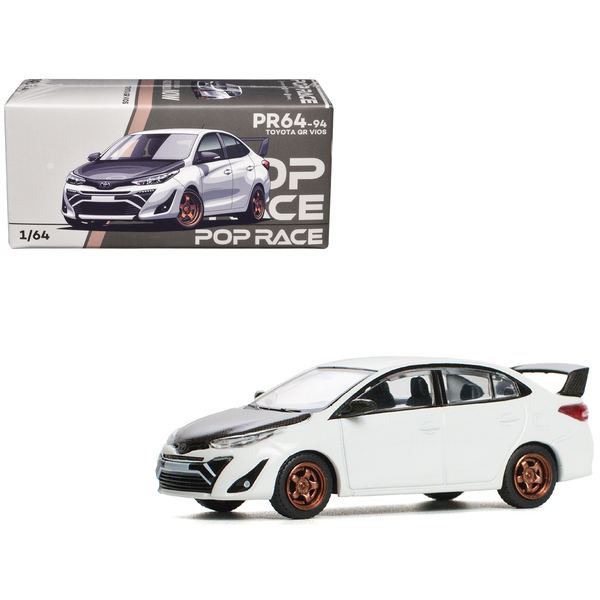 Pop Race Toyota GR Vios White/Carbon 1/64 Diecast Model