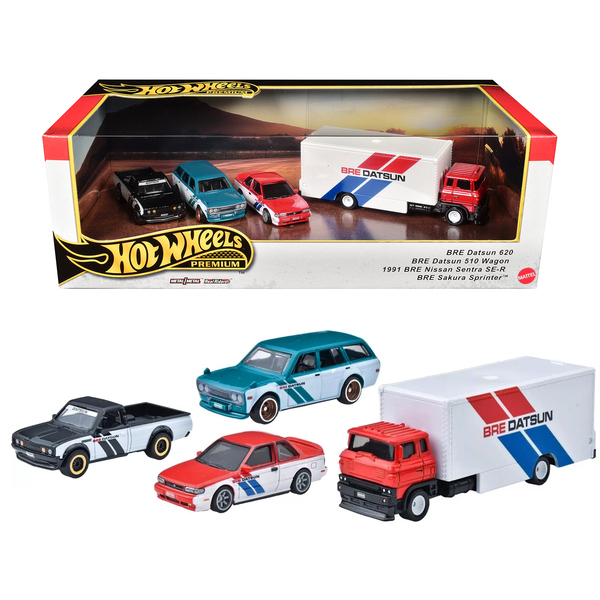 Hot Wheels BRE Datsun & Truck 4-Piece Diecast Set