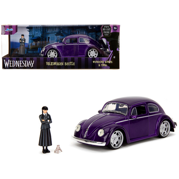 Jada Hollywood VW Beetle Purple w/ Wednesday Addams Figure 1/24