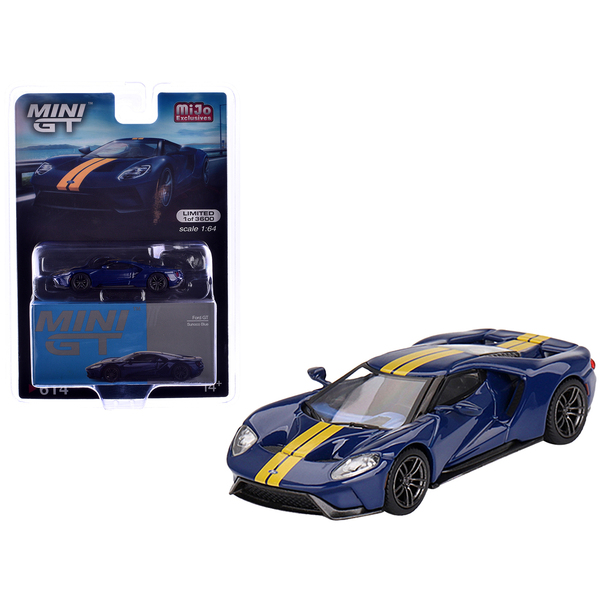 Mini GT Ford GT Sunoco Blue/Yellow Stripes 1/64 Scale - Limited Edition