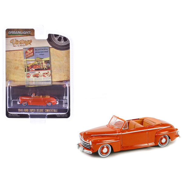 Greenlight 1946 Ford Super Deluxe Convertible Orange 1/64 Diecast