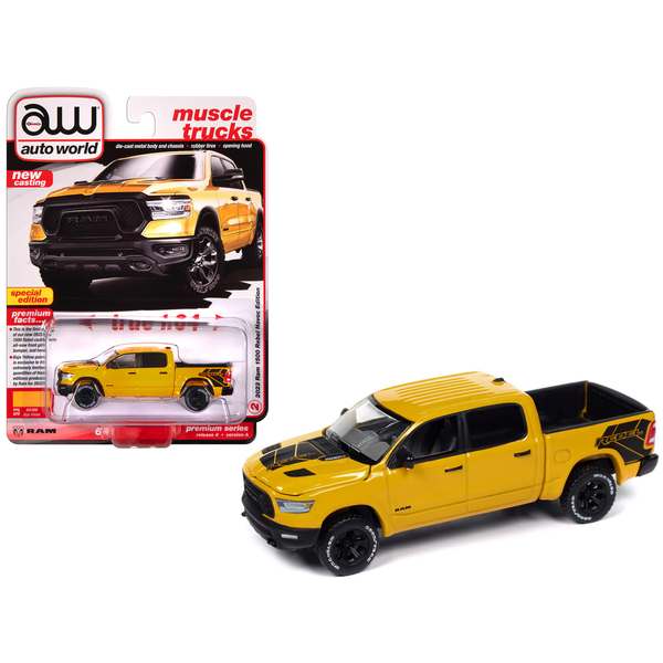 Auto World Ram 1500 Rebel Havoc: Baja Yellow 1/64 Scale Truck