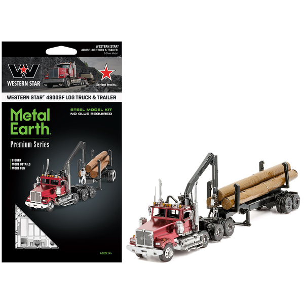 Metal Earth Western Star Log Truck & Trailer - Red Steel Model Kit