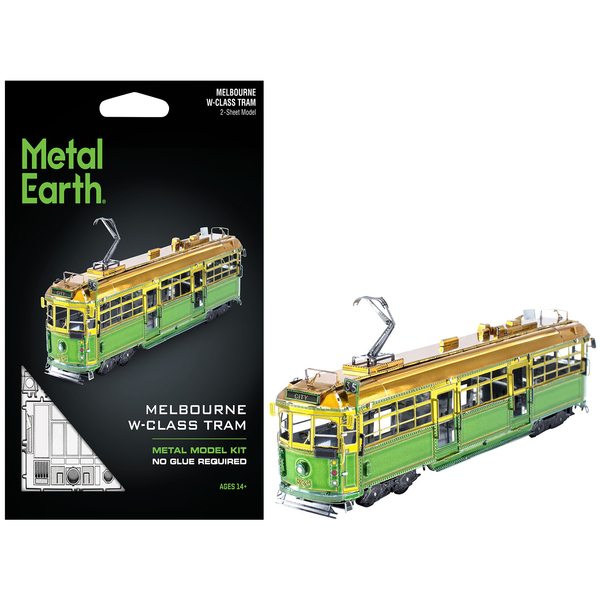 Metal Earth Melbourne W-Class Tram Green & Gold Steel Model Kit - 4.75"
