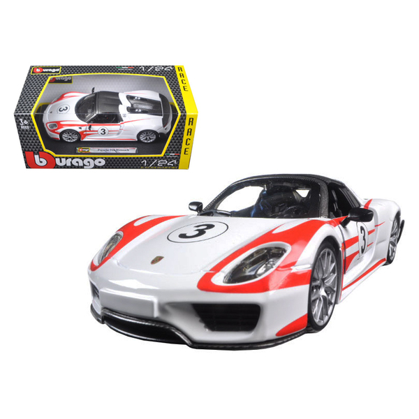 Bburago Porsche 918 Spyder Weissach #3 White 1:24 Diecast Model