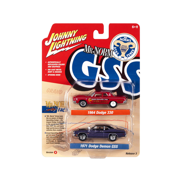 Johnny Lightning Mr. Norm's Dodge: '64 Dodge 330 Red & '71 Demon