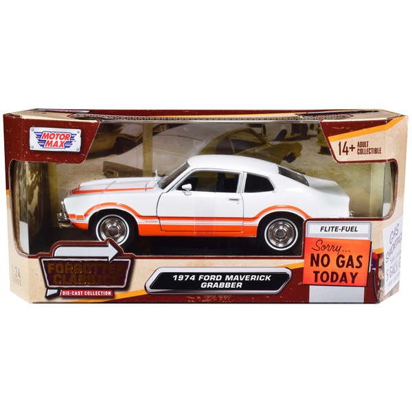Motormax 1974 Ford Maverick Grabber 1/24 Diecast Model - White/Orange