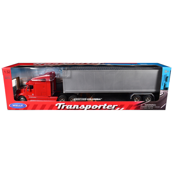 Welly Freightliner Columbia Red Truck w/ Gray Container 1/32