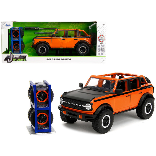 Jada 2021 Ford Bronco Open-Top Orange/Black 1/24 w/ Extra Wheels