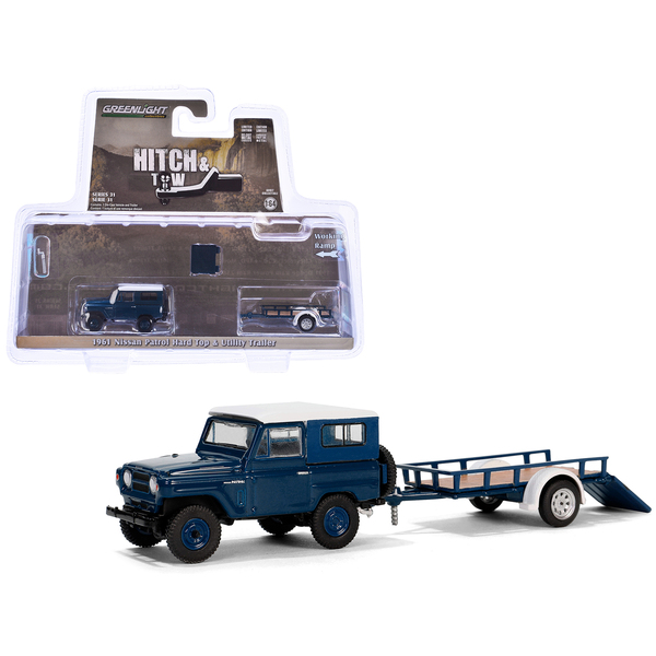 Greenlight 1961 Nissan Patrol & Trailer Blue/White 1:64
