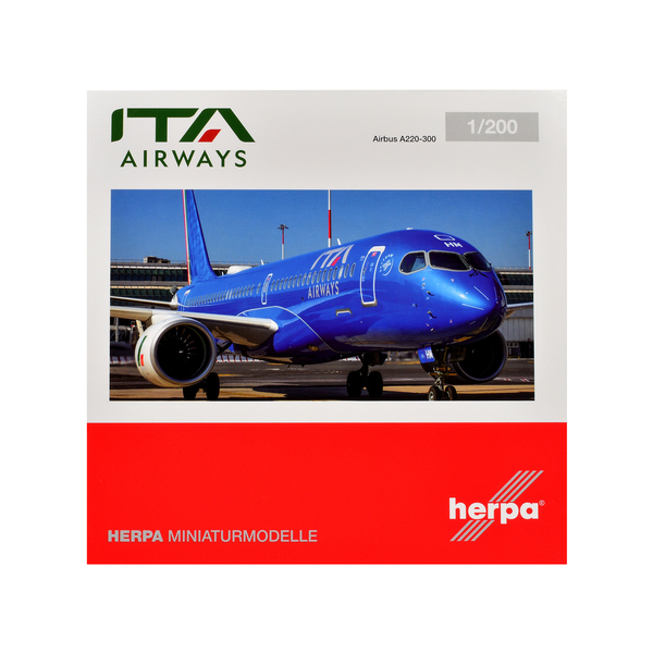Herpa Airbus A220-300 ITA Airways Blue Stripes 1/200 Diecast Model