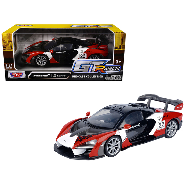 Motormax McLaren Senna GT Racing 1/24 Scale Model - Black/Red/White