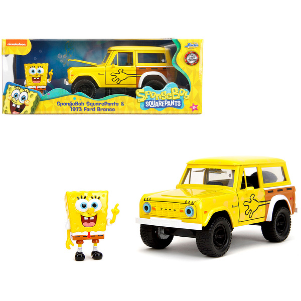 Jada 1973 Ford Bronco Yellow with SpongeBob Figure 1/24 Diecast