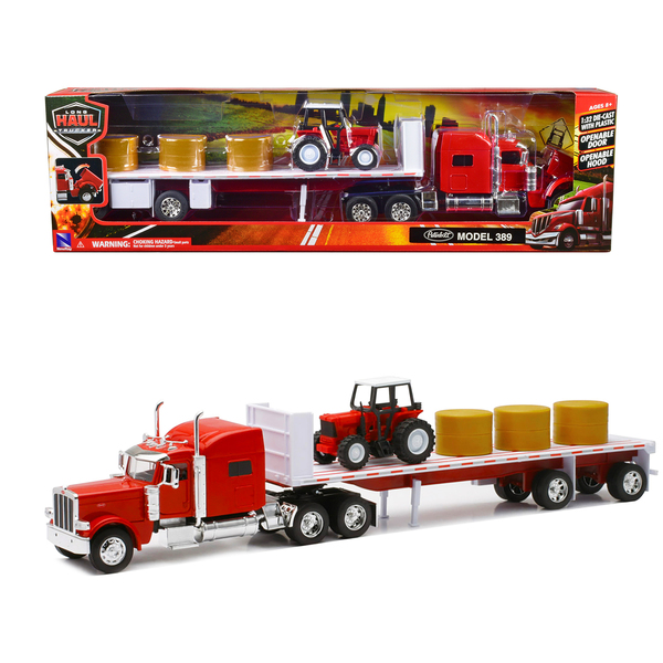 New Ray Peterbilt 389 Flatbed Truck Red 1/32 Scale