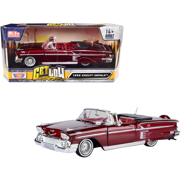 Motormax 1958 Impala Convertible Lowrider, Dark Red, 1/24