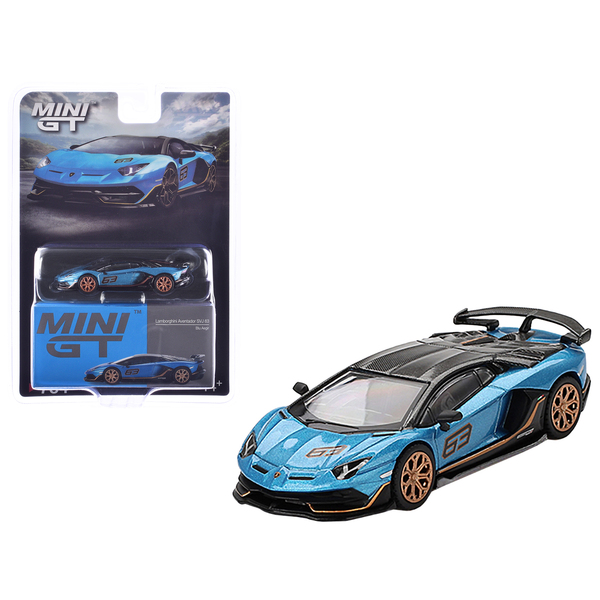 Mini GT Lamborghini Aventador SVJ 63 Blu Aegir 1/64 Diecast