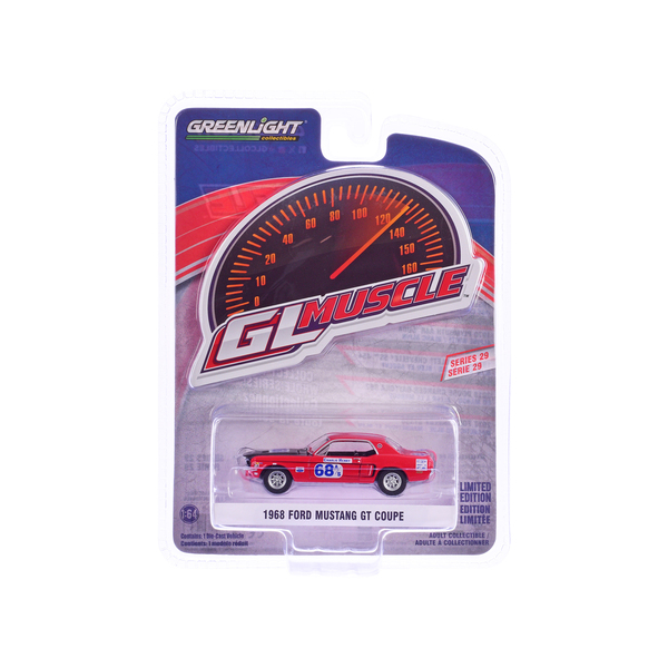Greenlight 1968 Ford Mustang GT Coupe Race Car - 1/64 Scale - Red