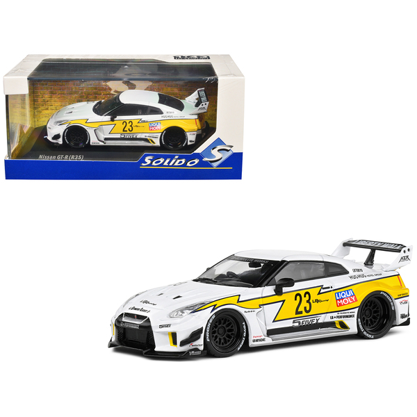 Solido 2019 Nissan GTR35 LBWK Silhouette White/Yellow 1/43