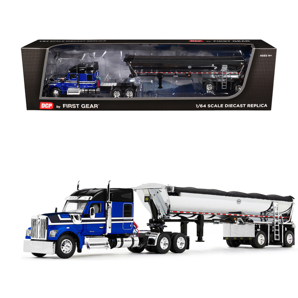 First Gear Kenworth W990 & MAC End Dump Trailer 1/64 Blue/Black