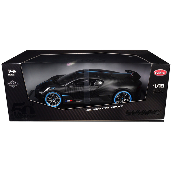 Bburago Bugatti Divo Carbon Fiber 1/18 Model - Blue Accents
