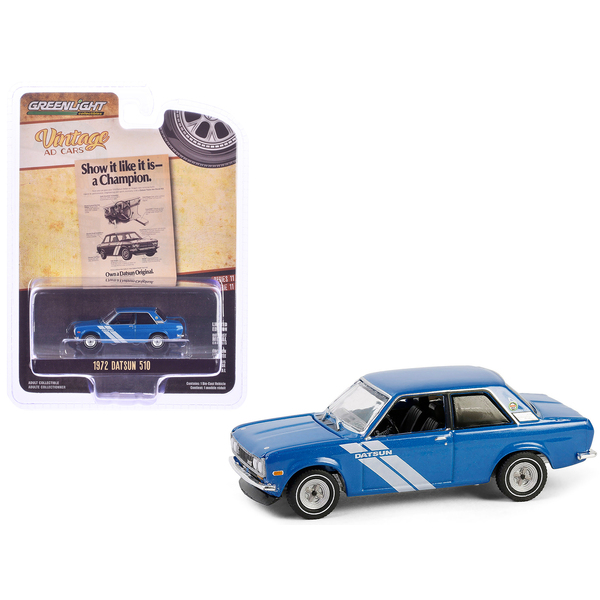 Greenlight 1972 Datsun 510 Blue Metallic/White Stripes 1/64