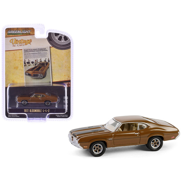 Greenlight 1972 Oldsmobile 442 Brown/Black Stripes 1/64 Diecast