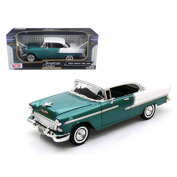 Motormax 1955 Chevy Bel Air Hardtop 1:18 Green Metallic/White