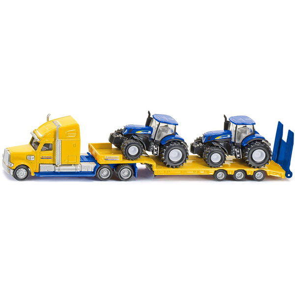 Siku Yellow Truck with 2 Blue New Holland T7070 Tractors 1/87 Scale Set