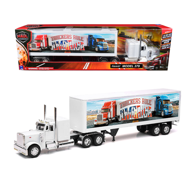 New Ray Peterbilt 379 White Truck & Trailer 1/32