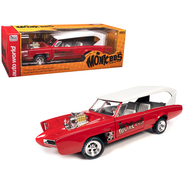 Autoworld Monkeemobile 1/18 Red/White Diecast w/ Figures