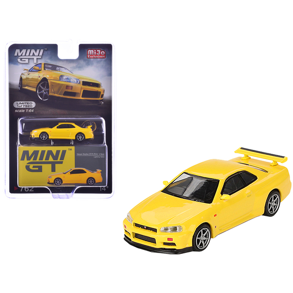 Mini GT Nissan Skyline GT-R R34 V-Spec Lightning Yellow 1/64